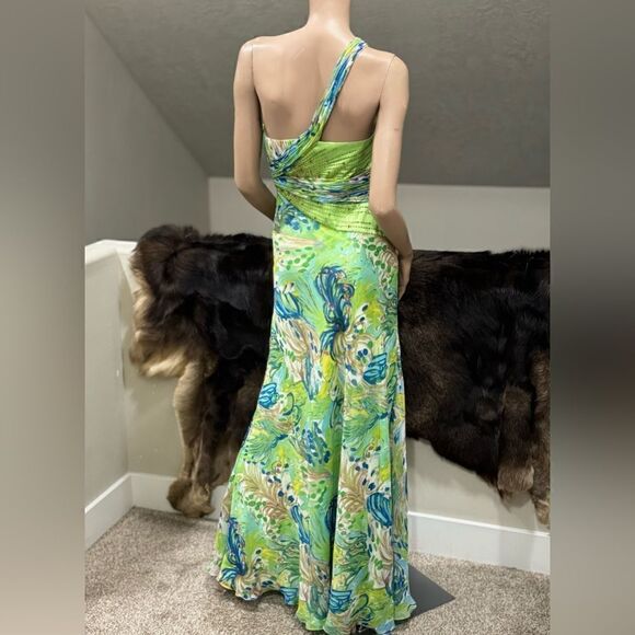 Chic Design One-Shoulder Floral-print Beaded Chiffon Evening Dress - Picture 12 of 16